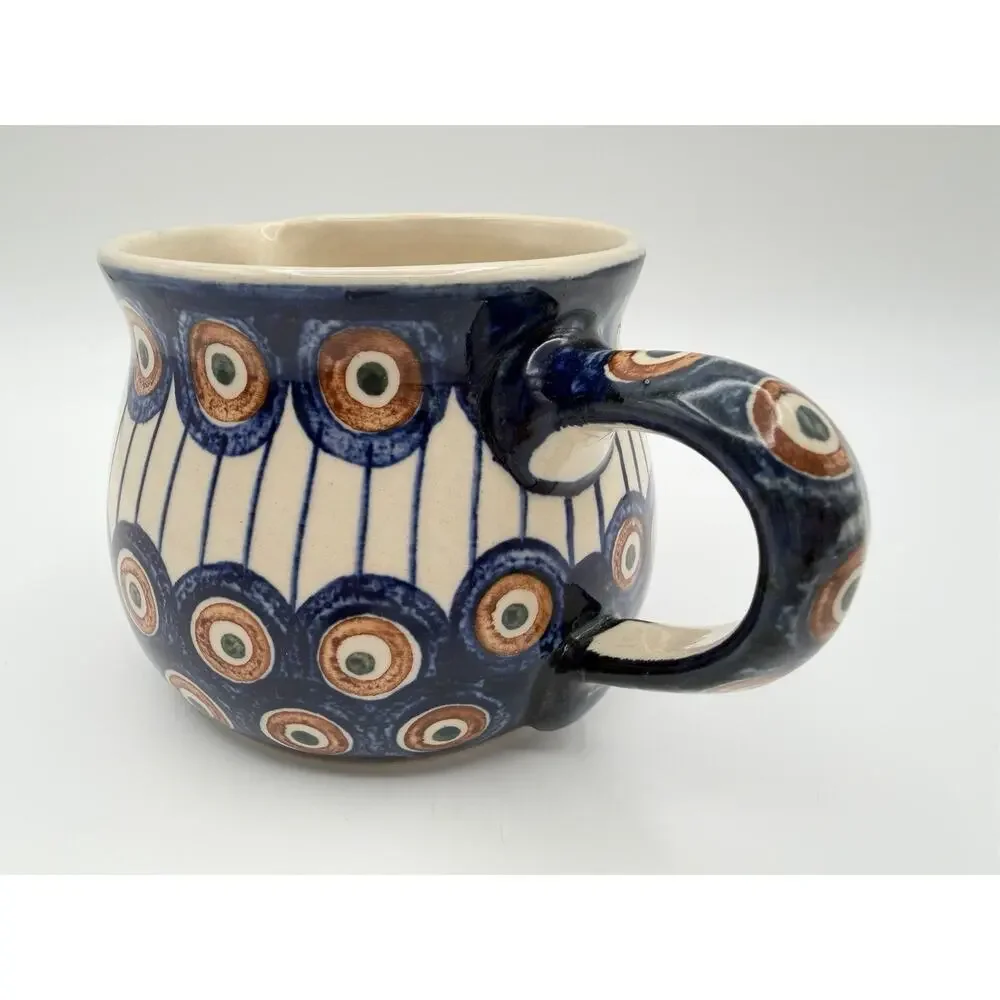 Boleslawiec Polish Pottery Handmade Stoneware Pitcher 16oz Blue Peacock Pattern